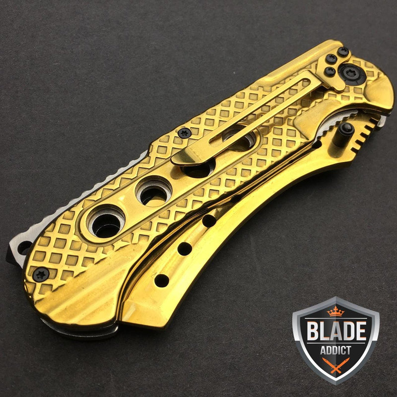 9" TACTICAL Razor Pocket Knife Cleaver GOLD - BLADE ADDICT