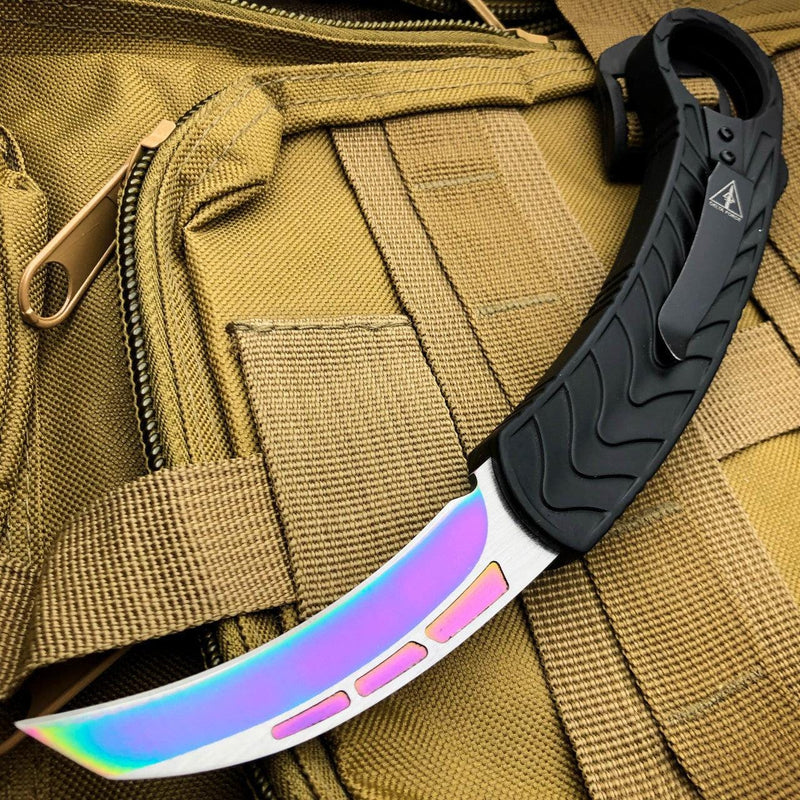 AUTO KARAMBIT DUAL ACTION OTF - Carbon Fiber or Rainbow Blade - BLADE ADDICT