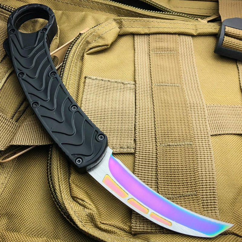 AUTO KARAMBIT DUAL ACTION OTF - Carbon Fiber or Rainbow Blade - BLADE ADDICT