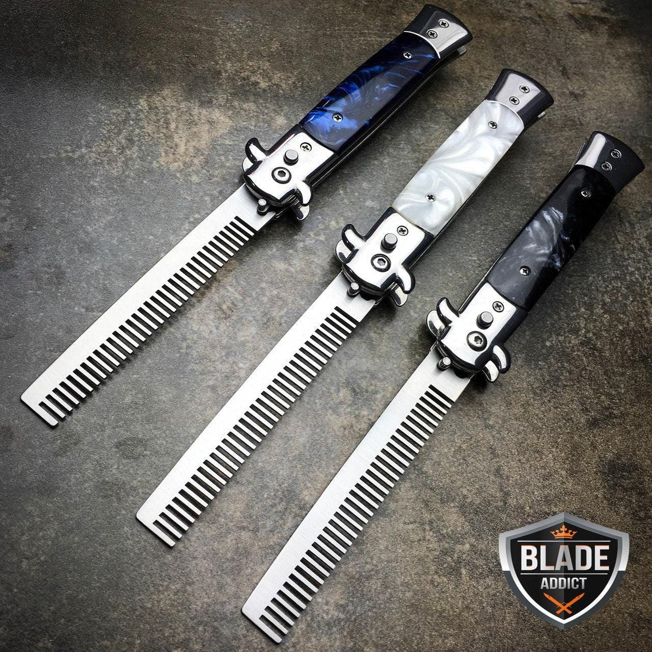 Auto Push Button Folding Comb Switchblade Knife Looking Brush Pearl ...