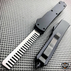 Automatic Comb Brush Tactical OTF Out The Front Pocket Knife Black - BLADE ADDICT