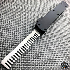 Automatic Comb Brush Tactical OTF Out The Front Pocket Knife Black - BLADE ADDICT