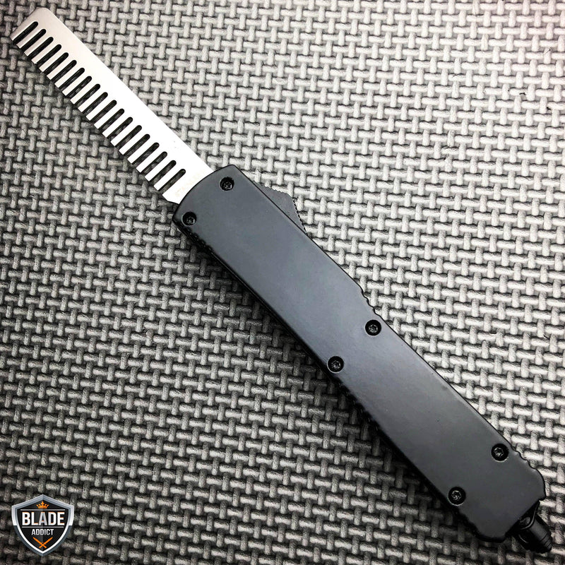 Automatic Comb Brush Tactical OTF Out The Front Pocket Knife Black - BLADE ADDICT