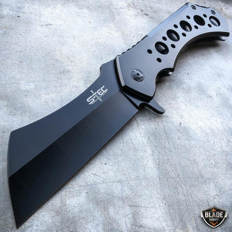 12" CLEAVER RAZOR Tactical Assisted Open Pocket Folding Open Knife Black - BLADE ADDICT