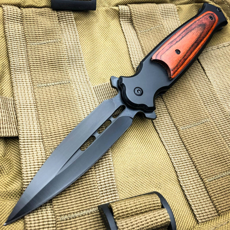 Dagger Style Spring Assisted Open Folding STILETTO Pocket Knife Black - BLADE ADDICT