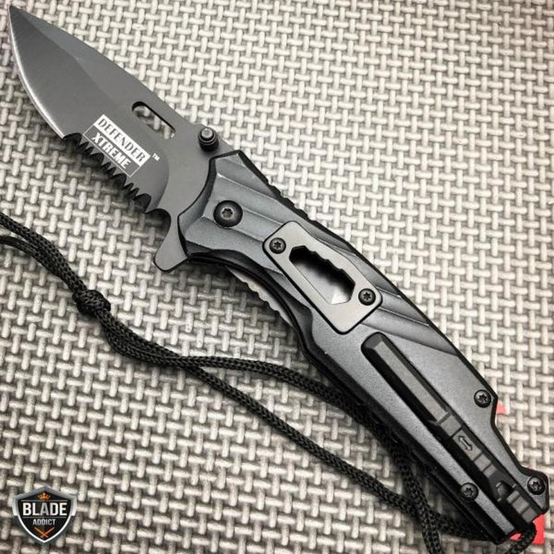 7.75" Military Tactical Spring Assisted Open Folding Blade Knife Black Defender - BLADE ADDICT