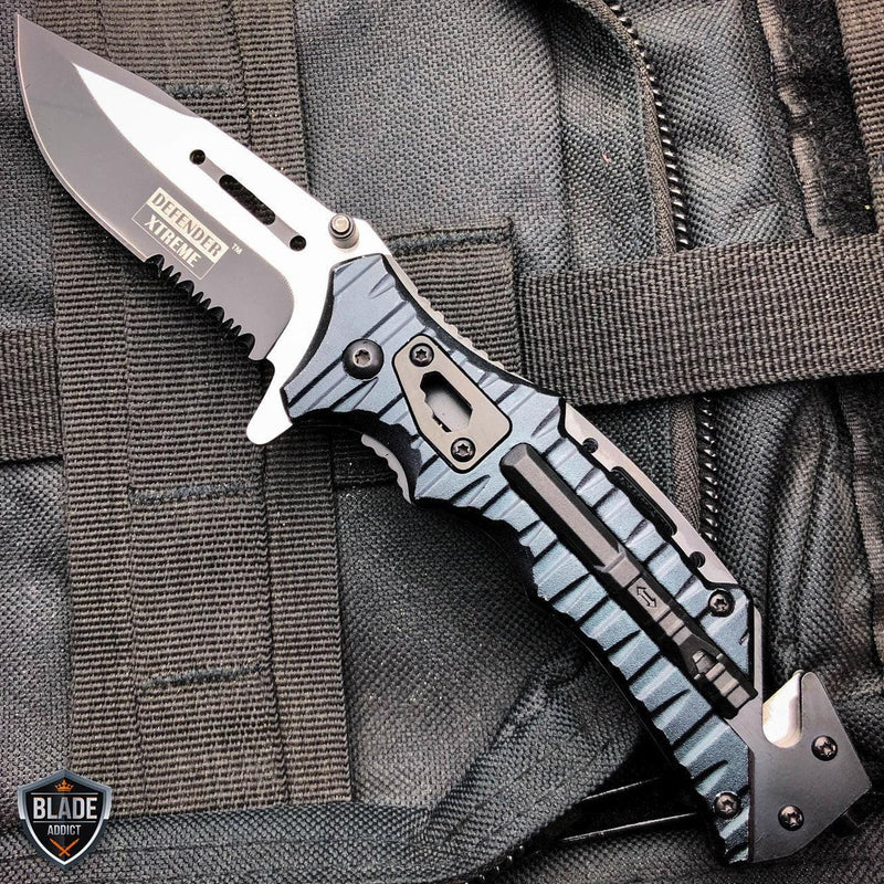 8.25" Tactical Spring Assisted Open Folding Blade Rescue Pocket Knife Black Defender - BLADE ADDICT