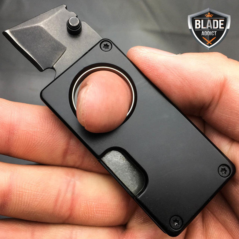 BLACK EDC FOLDING "SNUB" KNIFE MINI POCKET KNIFE w/ KEYCHAIN - BLADE ADDICT