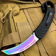 AUTO KARAMBIT DUAL ACTION OTF - Carbon Fiber or Rainbow Blade Black w/ Rainbow Blade - BLADE ADDICT