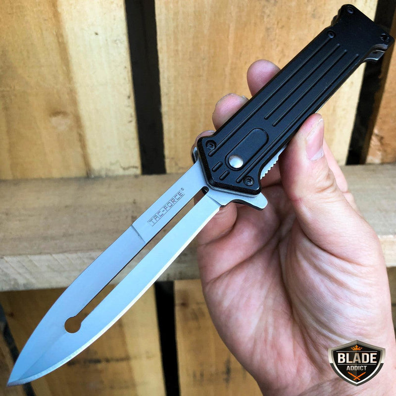 8" JOKER Spring Assisted STILETTO Folding Pocket Knife Blade Black w/ Silver - BLADE ADDICT