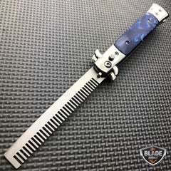 Automatic Tactical Switch Blade Comb Pocket Knife Blue - BLADE ADDICT