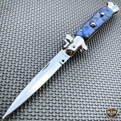 Italian Stiletto Pocket Knife Blue - BLADE ADDICT