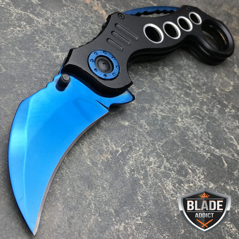 Blue Speedster Karambit Spring Assisted Pocket Knife - BLADE ADDICT
