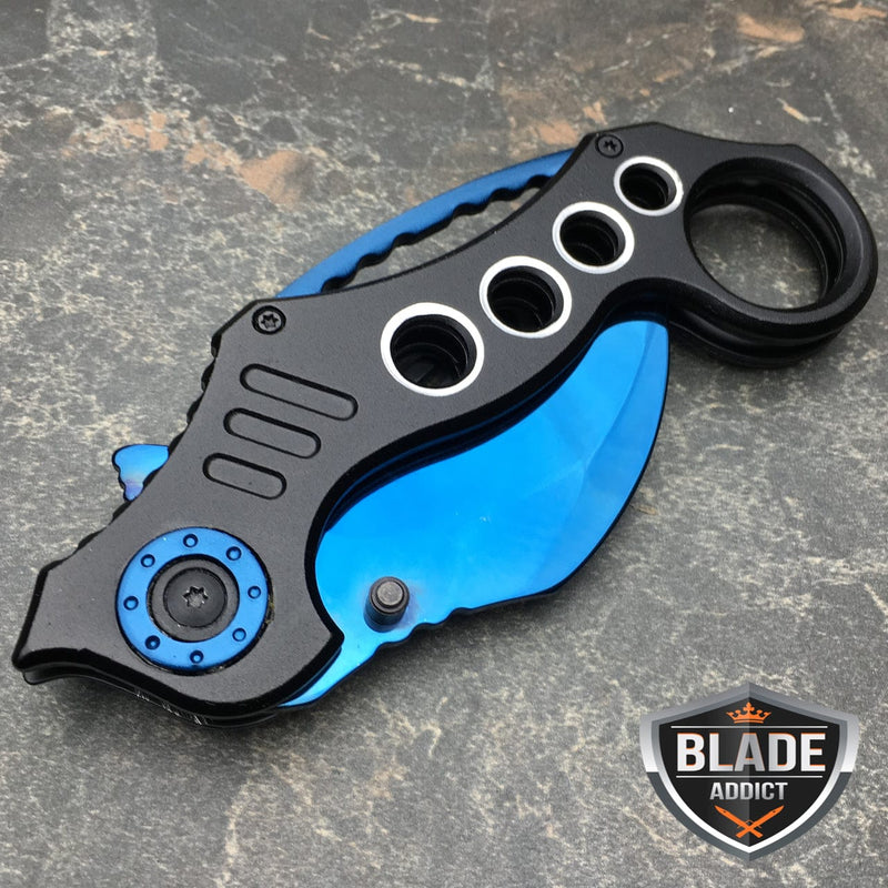 Blue Speedster Karambit Spring Assisted Pocket Knife - BLADE ADDICT