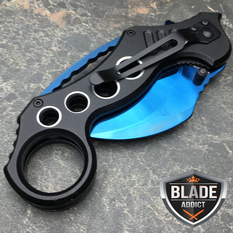 Blue Speedster Karambit Spring Assisted Pocket Knife - BLADE ADDICT