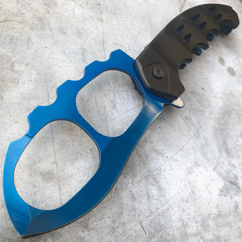 Tactical Knuckle Punisher Spring Assisted Pocket Knife Blue - BLADE ADDICT
