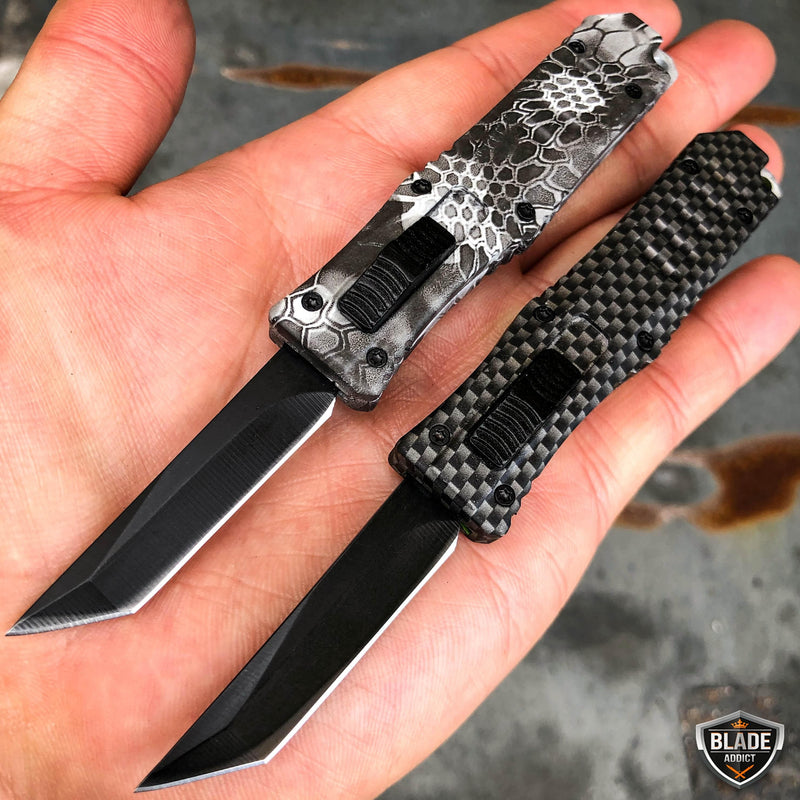 Camo 5.25" Anodized Aluminum Handle Mini OTF Pocket Knife - BLADE ADDICT