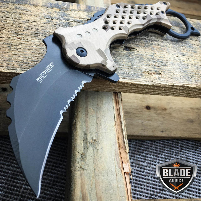 CAMO Spring Assisted Pocket Knife KARAMBIT CLAW Blade Tactical Knife - BLADE ADDICT