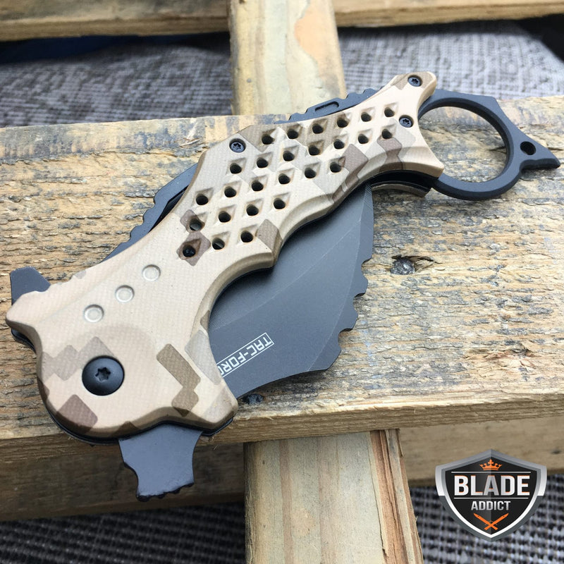 CAMO Spring Assisted Pocket Knife KARAMBIT CLAW Blade Tactical Knife - BLADE ADDICT