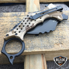 CAMO Spring Assisted Pocket Knife KARAMBIT CLAW Blade Tactical Knife - BLADE ADDICT