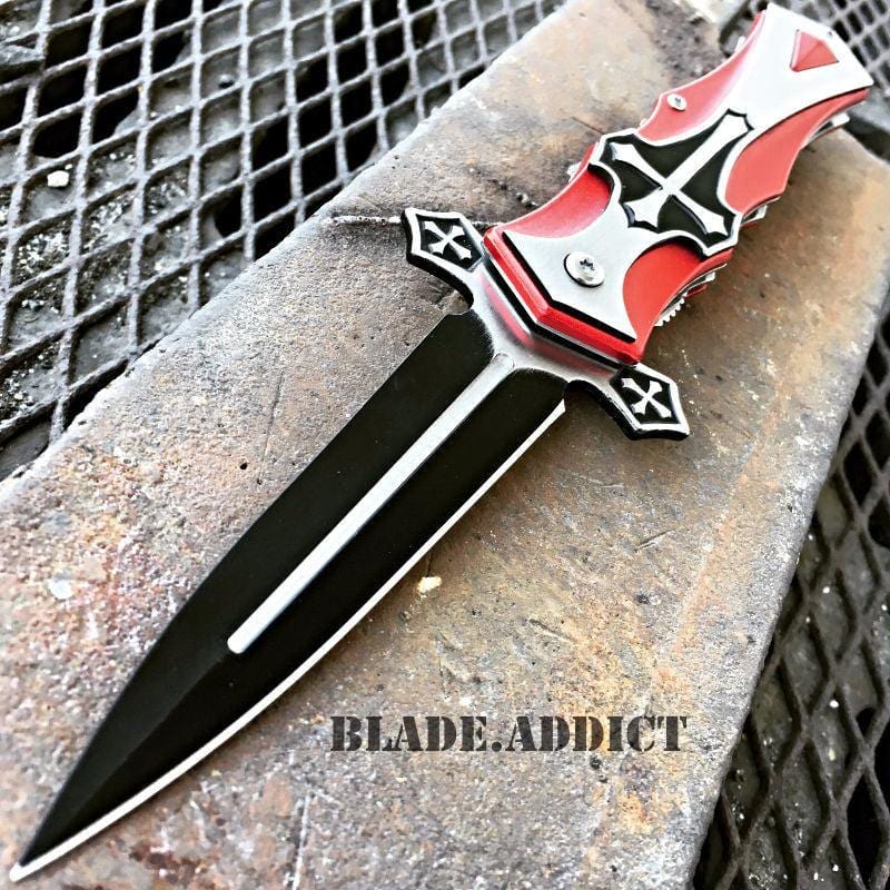 CELTIC CROSS Folding Blade STILETTO Pocket Knife - BLADE ADDICT