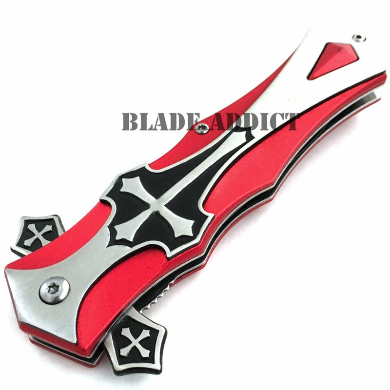 CELTIC CROSS Folding Blade STILETTO Pocket Knife - BLADE ADDICT