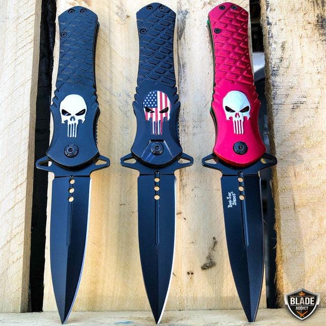 DARK SIDE BLADES Skull Punisher Tactical Spring Assisted Pocket Knife - BLADE ADDICT