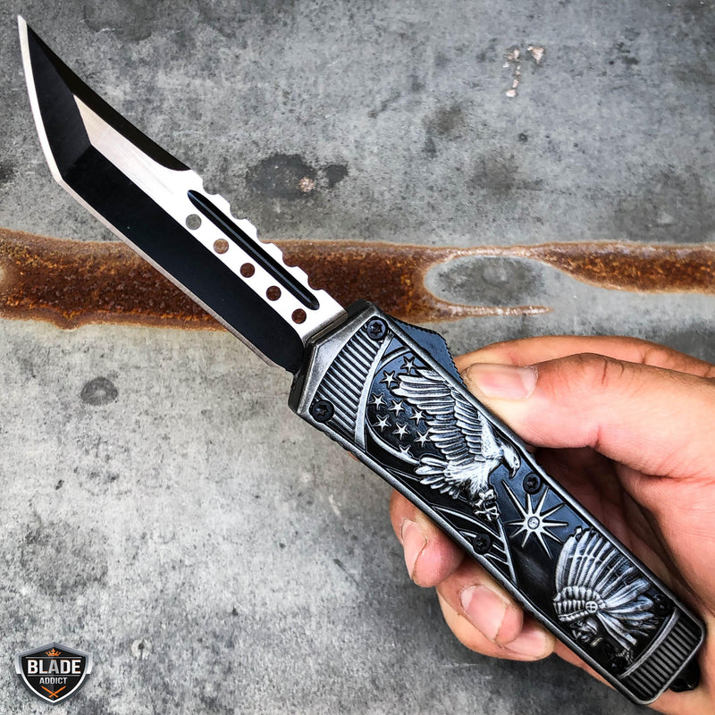 9" Tactical Dragon Native American Indian Eagle COMBAT OTF Knife E - BLADE ADDICT