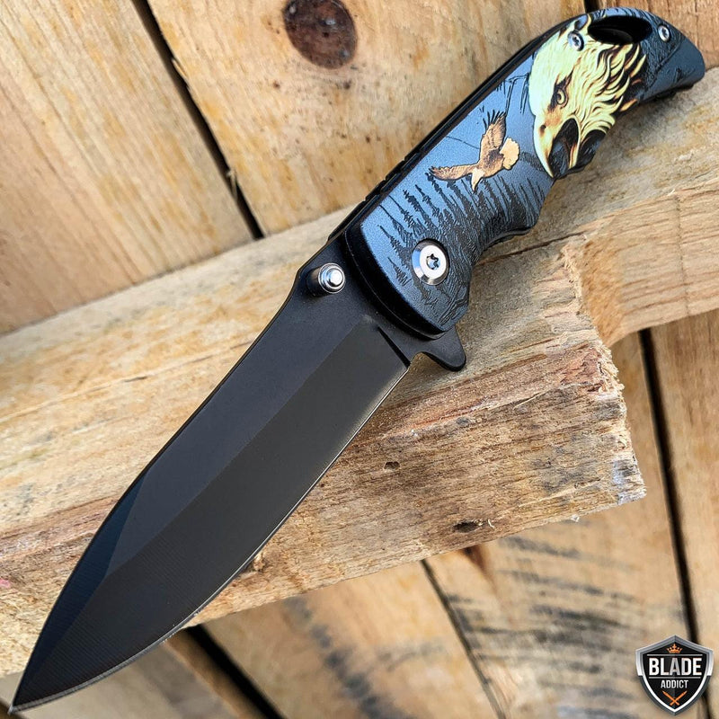 7" Military Animal Design Spring Assisted Open Folding Pocket Knife Eagle - BLADE ADDICT