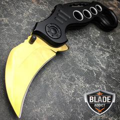 Gold Speedster Karambit Spring Assisted Pocket Knife - BLADE ADDICT