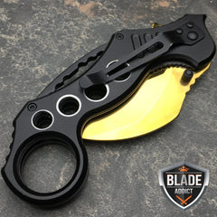 Gold Speedster Karambit Spring Assisted Pocket Knife - BLADE ADDICT