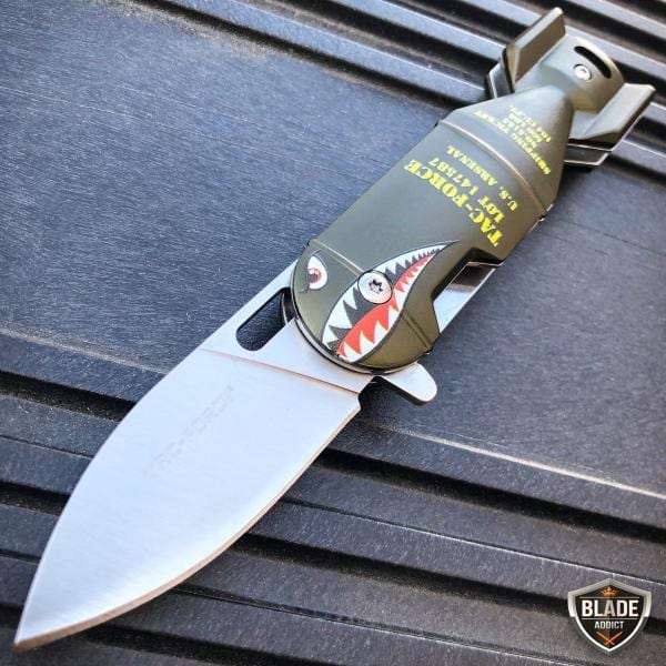6.25" TAC-FORCE Military Shark Bomb Tactical Spring Assisted Open Folding Pocket Knife Green - BLADE ADDICT