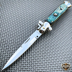 Italian Stiletto Pocket Knife Green - BLADE ADDICT