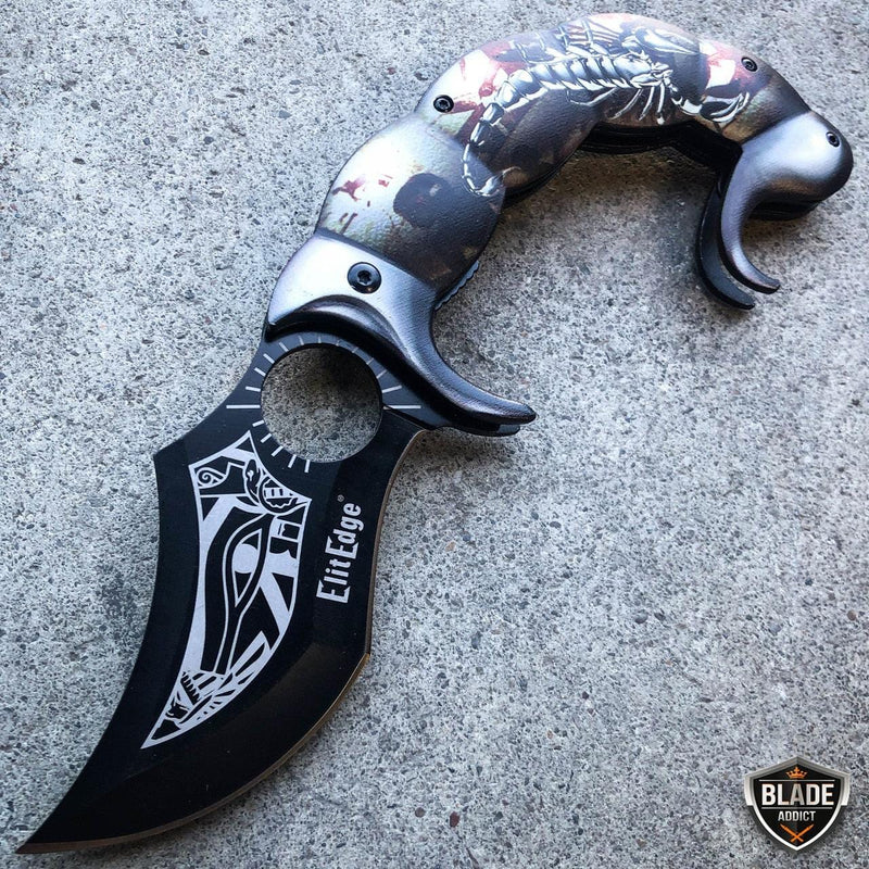 Fantasy Scorpion Assisted Open Folding Pocket Knife Karambit Blade Grey - BLADE ADDICT