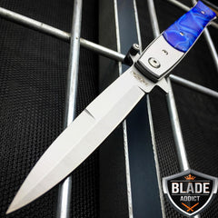 Italian Milano Stiletto Pocket Knife Blue - BLADE ADDICT