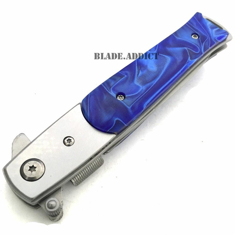 Italian Milano Stiletto Pocket Knife Blue - BLADE ADDICT