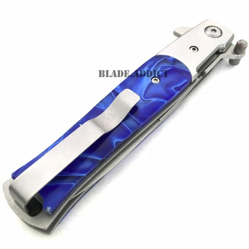 Italian Milano Stiletto Pocket Knife Blue - BLADE ADDICT