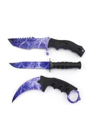 3 - pc. Tactical, Hunting, and Karambit Knife Set Collection - Night Sky