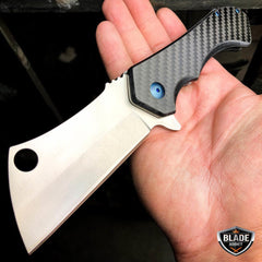 LIMITED EDITION CARBON FIBER Spring Assisted Cleaver Pocket Knife - BLADE ADDICT