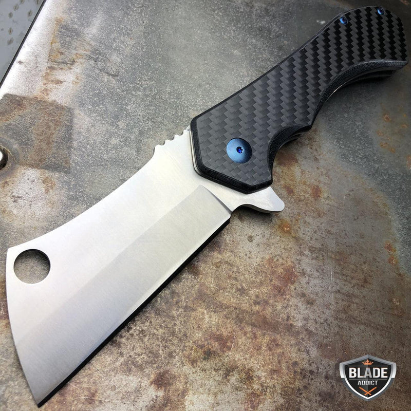 LIMITED EDITION CARBON FIBER Spring Assisted Cleaver Pocket Knife - BLADE ADDICT