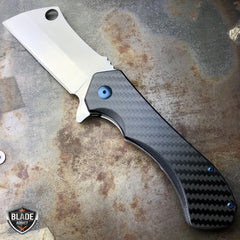 LIMITED EDITION CARBON FIBER Spring Assisted Cleaver Pocket Knife - BLADE ADDICT