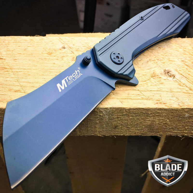 M-Tech Cleaver Razor Pocket Knife - Blue - BLADE ADDICT