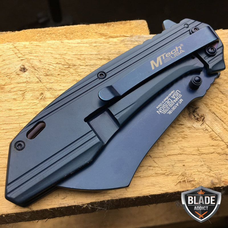 M-Tech Cleaver Razor Pocket Knife - Blue - BLADE ADDICT