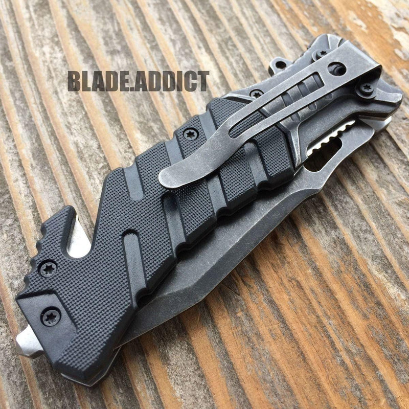 Military Black Combat Pocket Knife - BLADE ADDICT