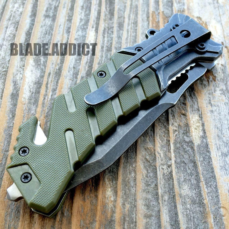 Military Green Tactical Combat Pocket Knife - BLADE ADDICT