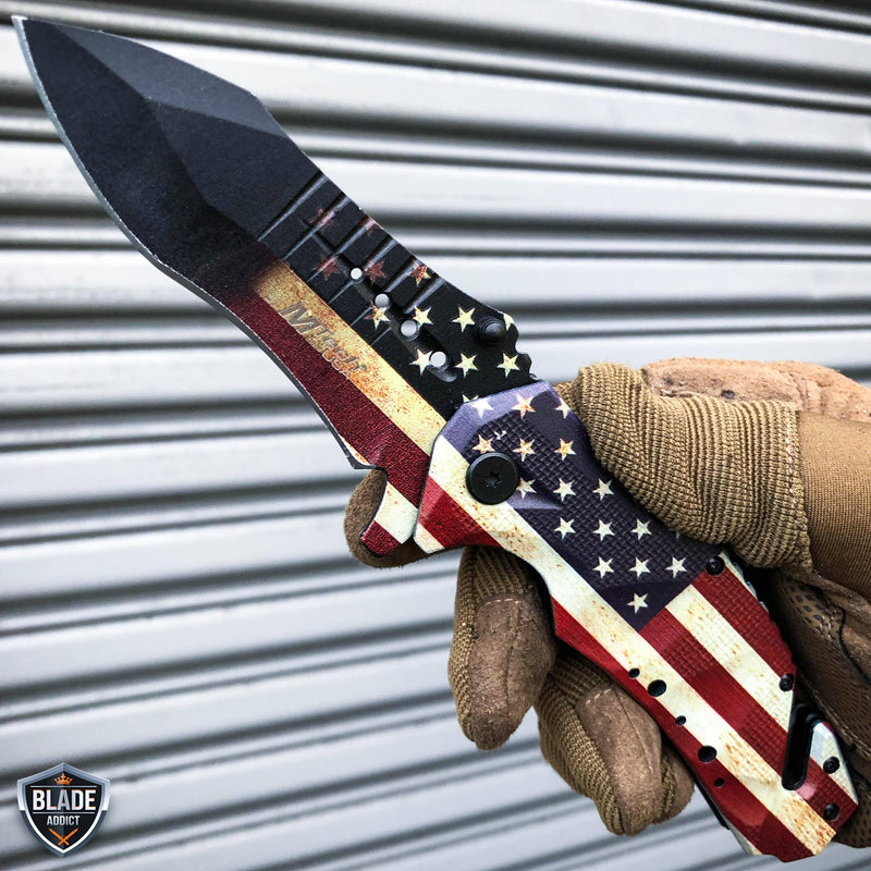 MTECH American FLAG Spring Assisted Folding Open POCKET KNIFE Rescue PATRIOTIC - BLADE ADDICT