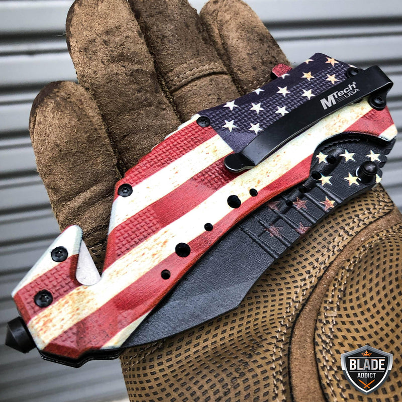 MTECH American FLAG Spring Assisted Folding Open POCKET KNIFE Rescue PATRIOTIC - BLADE ADDICT