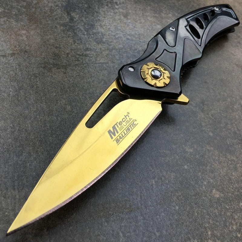 MTECH Gold TACTICAL Spring Assisted Open Pocket Knife - BLADE ADDICT