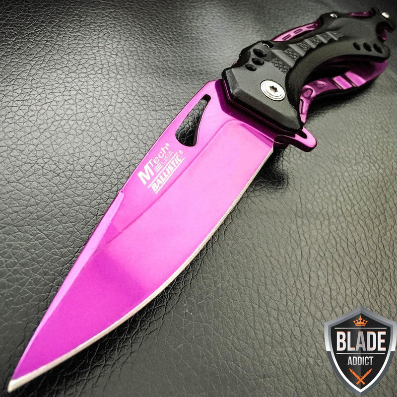 MTECH PURPLE TITANIUM SPRING ASSISTED OPEN Tactical POCKET KNIFE Bottle Opener - BLADE ADDICT