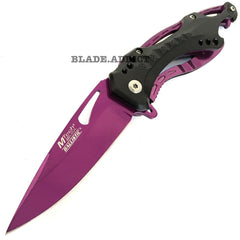 MTECH PURPLE TITANIUM SPRING ASSISTED OPEN Tactical POCKET KNIFE Bottle Opener - BLADE ADDICT